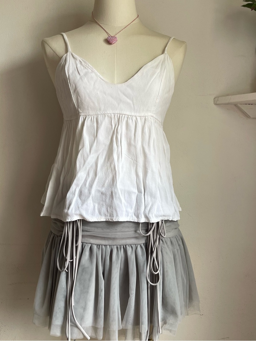 White Spaghetti Strap Babydoll Tank Top